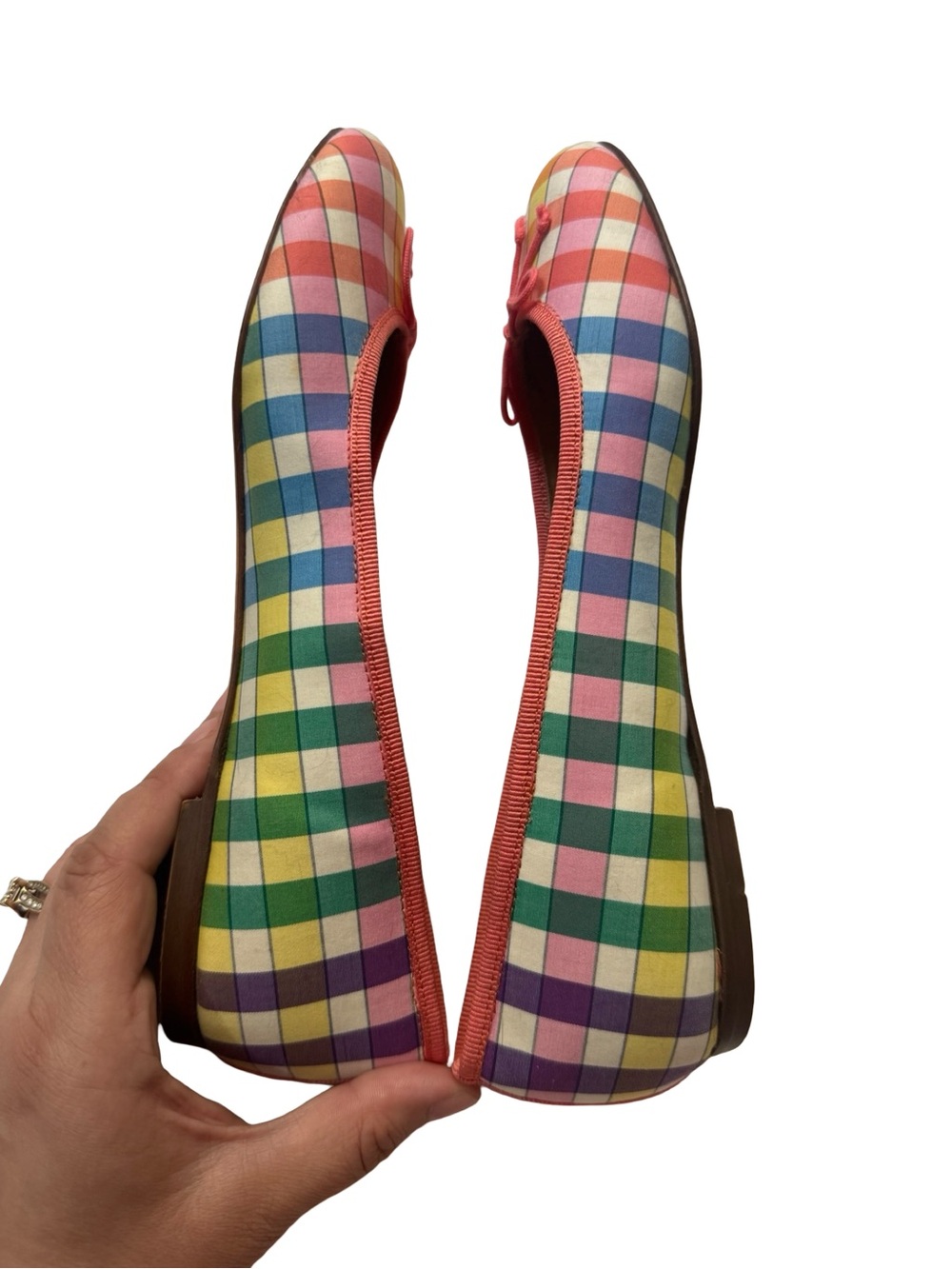 J.Crew Camille Madras Gingham Ballet Flats Made in Italy Size 6 Rainbow Plaid - Picture 5 of 13